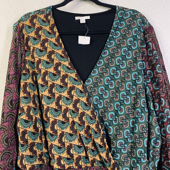 CATO Dress Maxi Faux Wrap Patchwork 3/4 Sleeve Lined Boho V-Neck Belted NWOT - Picture 5 of 13